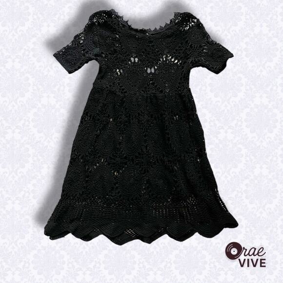 Vintage 90s Contempo Casuals Black Crochet Babydoll Dress Small XS Y2K Grunge - Picture 2 of 4
